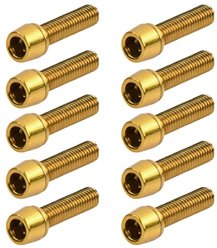 10 Stück Fahrrad Vorbau Schrauben, M5 x 20 mm Fahrradschaftschrauben mit Unterlegsscheiben, Fahrrad Kegelschrauben, Fahrrad Stamm Bolzen, Kegelkopf Schraube für Mountainbike (Golden)