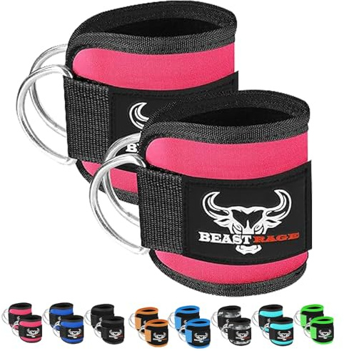 Fußschlaufen mit verstellbarem, Neopren-gepolstertem Kabelzug, Doppel-D-Ring, Fitnessgurte für Gewichtheben, Gesäßtraining, Beinstrecker,Curls,Hüftabduktorenübungen für Männer und Frauen. (PINK)