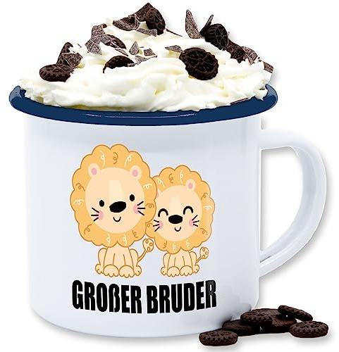 Emaille Tasse Blechtasse - Tassen - Löwe - Großer Bruder - 300 ml - Weiß Blau - big brother bester große brüder gro er bruder geschenk für großen grosser 2023 größeren grosse 2024