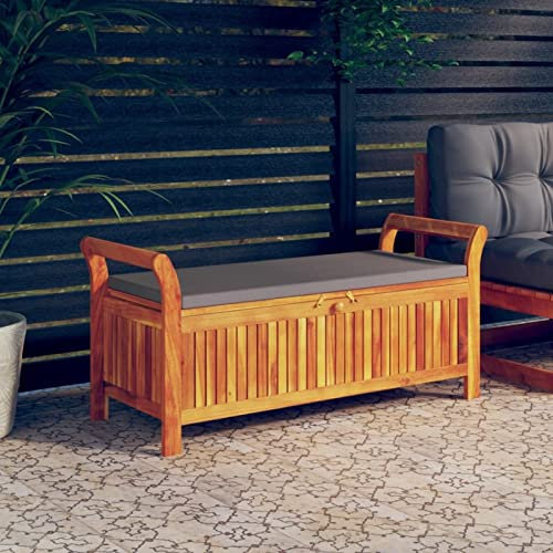 Festnight truhenbank mit stauraum Holz Gartenbank Kissenbox mit Stauraumgartenbank Holz sitzbank Outdoor truhenbank sitztruhe mit Kissen Massivholz Akazie-Grau-126 x 50 x 60 cm