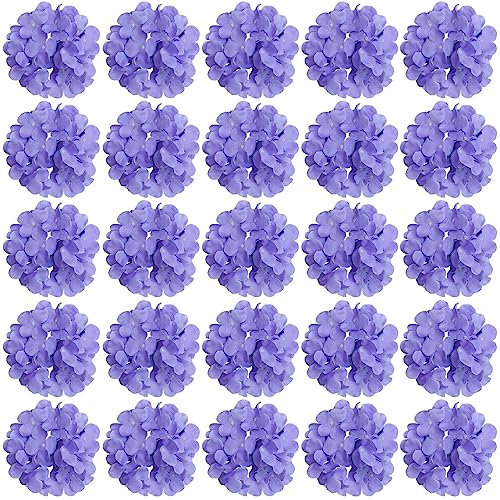 FagusHome 30 cabezas de hortensias artificiales de seda, flores artificiales de hortensias para decoración del hogar y boda (morado claro)