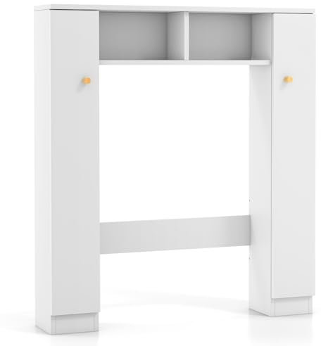 LIFEZEAL Mobile Bagno Sopra WC, Scaffale sopra Toilette con 2 Aante e Scomparti Aperti, Mobiletto per Lavatrice da Terra, 87,5 x 18 x 98 cm, Stabile e Antidumping Moderno (bianco)