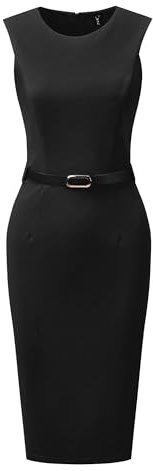 Allegra K Abito Tubino Cintura Ufficio Casual Senza Maniche Scollo Tondo Donna Nero L