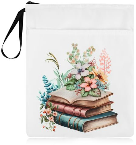 Fantasyon Buchhülle, wasserdicht, mit Reißverschluss und Vordertasche, Blumendruck, Buchhüllen für Taschenbuch, Buchliebhaber, Geschenke, Lehrer, Studenten, 29,6 x 24 cm