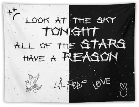 BionZax Lil Peep Wandteppich mit weißem und schwarzem Stern, für Schlafzimmer, Studentenwohnheim oder Wohnzimmer, Heimdekoration, 76,2 x 101,6 cm, Rapper-Merch, Hip-Hop-Look at the Sky Tonight, All of
