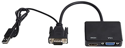 Tonysa Convertisseur Répartiteur VGA vers VGA, Adaptateur Double Affichage, Alimentation USB, Plug and Play, Prise en VGA/XGA/SVGA/SXGA/UGA, Sortie Audio Analogique Stéréo 2.1