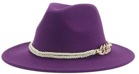 SOYNIA Fedora Trilby Filzhut Hut Hüte Für Frauen Fedoras Hochzeit Dekoration Kirche Festival Herren Damenhut Kettenband Cowboyhut 60–62 cm (XL) Lila