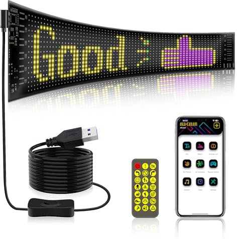 NEWFUN Led anzeigetafel, Led laufschrift programmierbar, Led laufschrift,37,2 x 9,2 cm LED-Display, 5 V / 2 A Bluetooth Smart Apps LED-RGB-Panel, Personalisierte Leuchtreklame für Autos