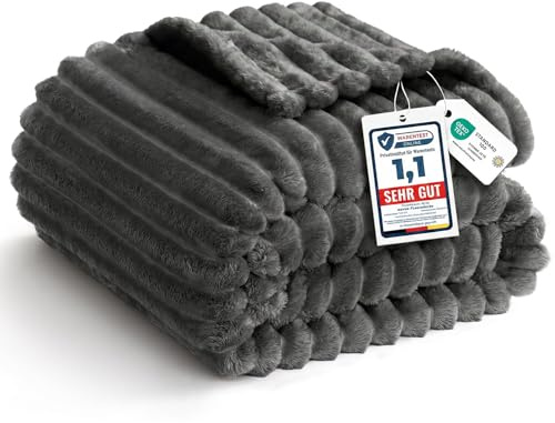 WAVVE Kuscheldecke Flauschig Decke Extra Groß 230x270cm - Weiche Flanell Fleecedecke, Sofadecke & Couchdecke, Warme Korddecke für Wohnzimmer Deko, Sofaüberwurf Tagesdecke, 270 x 230 cm, Grau