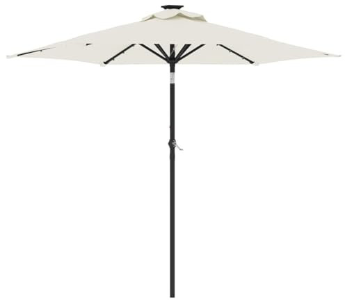 Homgoday Gartenschirm mit LED-Mast Stahl weiß 225 x 225 x 212 cm, Sonnenschirm, Sonnenschirm, Sonnenschirm, Gartenschirm, Sonnenschirm für den Außenbereich, Sonnenschirm für den Strand,