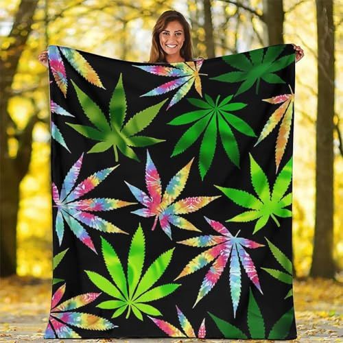 Tie Dye Leaf Throw Blanket Soft Cozy Flannel Blanket for Women Men Kids Lightweight Quilt Blanket for SOFE Couch 50×40
