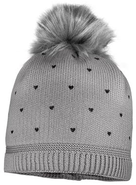 maximo MINI Girl-Mütze Heart, Pompon, mit Futter, Farbe Rauch-grau, Gr. 53