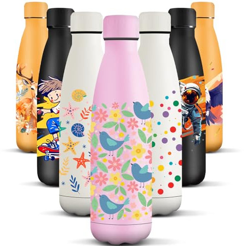 HoneyHolly Edelstahl Trinkflasche, 500ml BPA-frei, Thermosflasche, Isolierflasche Doppelwandige, Wasserflasche, Auslaufsicher, 18/8 Edelstahl, Thermoskanne für Sport, Camping, Schule