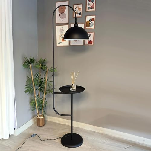bamyum Gorkiede Metall, Moderne, Stehlampe Wohnzimmer, Schlafzimmer, Kinderzimmer mit E27 Fassung, 30 cm Breit, verstellbarer Lampenschirm, Stehleuchte mit Ablage, Schwarz