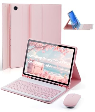 Per Samsung Galaxy Tab A11+ Plus (2025) 11 Pollici/Samsung Galaxy Tab A9+ Plus (2023) 11 Pollici Cover con Bluetooth Wireless Tastiera Ltaliano (QWERTY) e Mouse,Coperchio Protettivo Keyboard Case Rosa