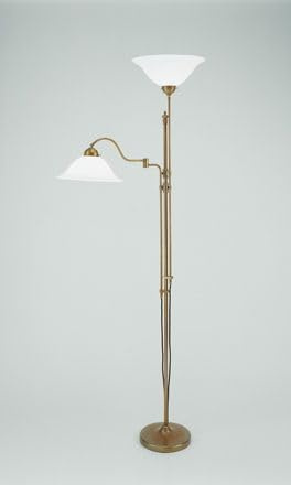 Licht-Erlebnisse Deckenfluter Messing Glas Berliner Messing Wohnzimmer 200 cm E27 Ambienteleuchte Leselicht gemütlich wohnlich zielgerichtete Stehlampe blendarm