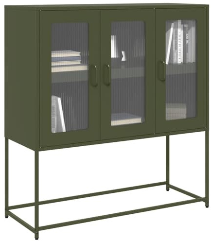 Homgoday Aparador de Acero Laminado en frío Verde Oliva 100,5x39x107 cm Aparador Moderno Aparador para Salón con Puertas y Cajón Mueble Auxiliar para Salón Cocina Dormitorio