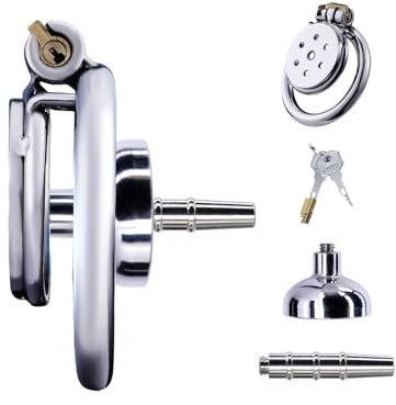 Inverted Chastity Cage aus Rostfreiem Stahl Peniskäfig mit Urinalschale und Katheter Sexspielzeug Flacher Keuschheitskäfig mit Schloss zum Zurückhalten des Penis des Mannes Atmungsaktiv (B,50mm)