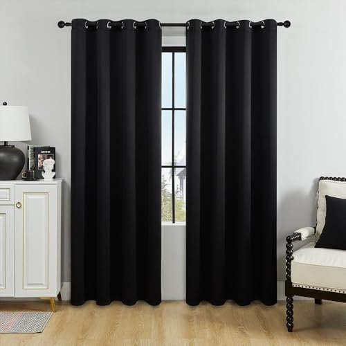 XCLOOZGL Cortinas Térmicas y Acústicas Reductoras de Ruido Cortinas Blackout de Tejido de Poliéster,Cortinas Perforadas Personalizadas para Salón Dormitorio Comedor,2 Piezas,Negro,132 * 160cm