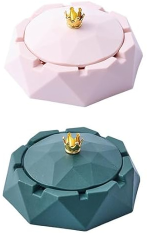 2Pcs Crown Stainless Steel Ashtray with Lids, Desktop Windproof, Smoking-Ash Tray Cigarettes Ashtray for Home, Office Decoration