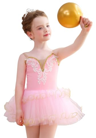 Mecceos Ballet Tutu for Girls Ballerina Swan Lake Costume Toddler Leotard Ballet Dance Costumes (2-3T,P032-Pink)