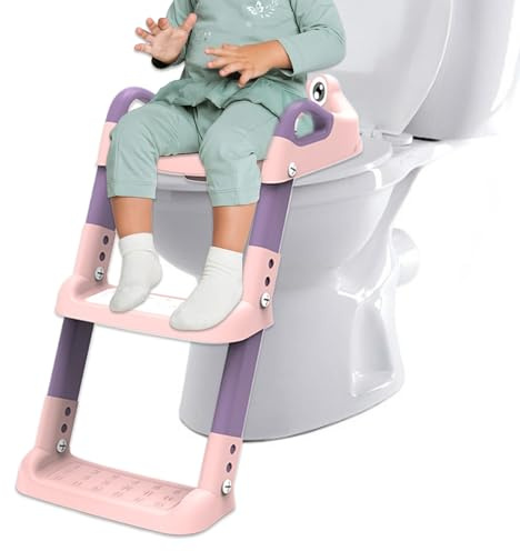 Sgabello WC Per Bambini 53x33x35 Cm Scaletta Per WC Da Allenamento Con Vasino Antiscivolo Anti Spruzzo Pieghevole Regolazione Comodo Accessorio Per Bambini Per Ragazze E Ragazzi