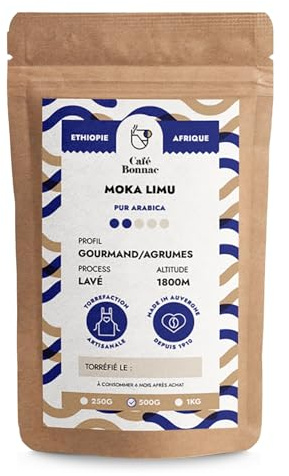 Café Bonnac – Café En Grain Moka Éthiopie Limu 500gr | 100% Arabica De Spécialité | Notes Épicées Et Suaves | Torréfaction Artisanale Française | Idéal Machine À Cafe Grain