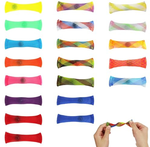 Erwachsene Anti-Stress Fidget Set (20 Stück) – Bunte Netzröhren mit Kugel für Fingertraining, Konzentrationsförderung & Stressabbau im Büro oder auf Reisen ﻿