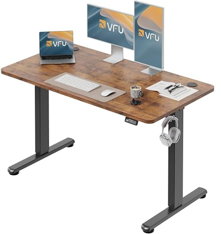 VFU Höhenverstellbarer Schreibtisch mit Speichertasten, 120 x 60 cm | Schreibtisch elektrisch mit Haken, 73–118 cm stufenlos verstellbar, Einfache Montage Stehpult, Computertisch für Homeoffice