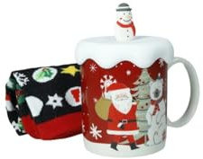 BRANDANI Tazza Mug Natalizia con Tappo e Calzini 9,5x8cm Porcellana