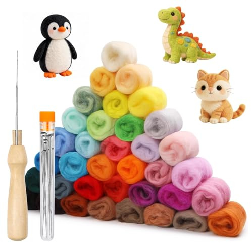 Redamancy 36 Colori Lana da Feltro con Aghi, Lana Cardata per Infeltrire, Creazioni Artigianali, Adatto per Lavorare a Maglia e Infeltrimento Bagnato