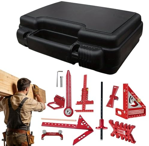 Set di 10 strumenti di misura per falegnameria, kit di quadra per la costruzione, il pavimento, la casa, il garage, l'esterno, l'industria, l'arredamento