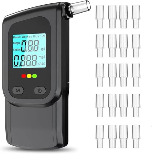 Breathalyzer, Alcohol Breath Tester for Testing, Portable Alcohol Tester with 20 Mouthpieces & Digital Blue LCD Display for Personal Home Use,Black MR2018
