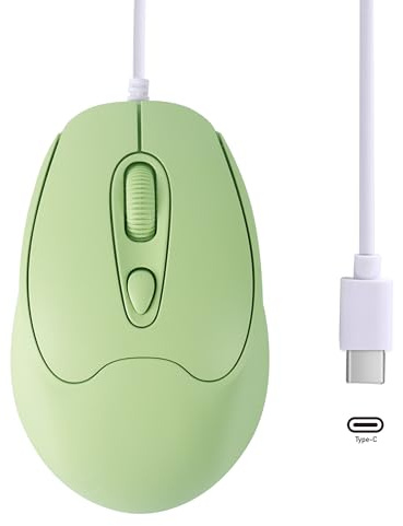 Kabelgebundene Maus, Optische USB-C-Maus, 1,2 m Kabel, Verstellbares D-PI 1600, USB Typ-C, 4 Tasten,Beidhändiges, Leise und Ergonomisch Kompakte für Mac,Laptop,iPad,Surface,Smartphones, Windows Grün
