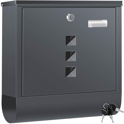 KESSER Boîte aux lettres en acier inoxydable avec compartiment à journaux, plaque nominative, fenêtre de visualisation, brossée, 3 clés verrouillables, revêtue par pulvérisation, montage mural, grand