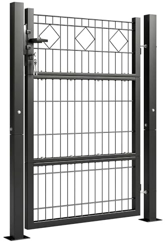 Outsunny Cancello da Giardino in Metallo Zincato 100x131 cm, Cancelletto da Giardino con Serratura, 3 Chiavi, Maniglia e 2 Pali, Cancello Esterno per Ingresso Cortile e Terrazzo, Grigio Scuro