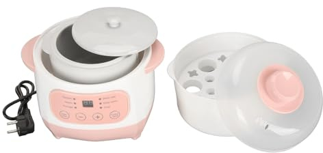 Pentola elettrica per stufato da 1 litro con timer, pentola a cottura lenta in ceramica rosa, macchina per zuppe intelligente anti-ebollizione per la domestica, spina europea 220