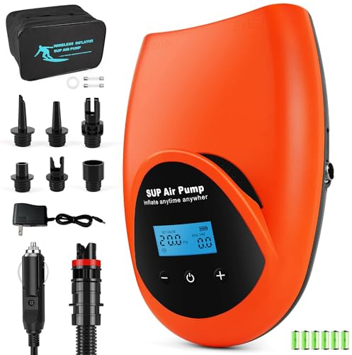 TONSIM Electric SUP Pump 20PSI – Rechargeable 15000mAh Cordless Paddle Board Pump, Dual-Stage Auto-Off, Fast Inflation/Deflation 12V Car Adapter – for SUP, Kayak, Boat