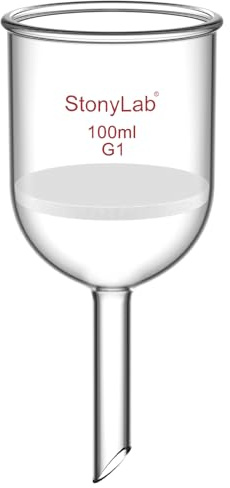 Vaso de borosilicato StonyLab Embudo de filtración Buchner con frita gruesa, Diámetro del disco de 30 mm, Profundidad de 90 mm, con junta interna cónica estándar 24/40-100ml