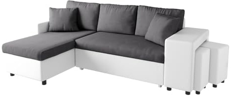 UsineStreet Oslo Ecksofa grau/weiß mit Truhe und Hocker – Winkel – rechts