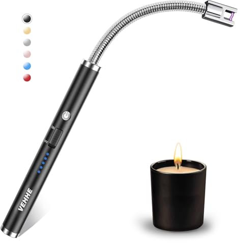 VEHHE Mechero de Velas, Encendedor de Arco Eléctrico Recargable con Indicador LED de Batería, USB Mechero Largoa, Encendedor Cocina Electrico para Encender Velas, Estufas de Gas, Camping y Más