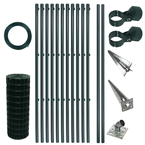 ESTEXO Schweißgitter Gartenzaun Set Komplettset Zaun Gartenzaunset Zaunset Drahtzaun Gitterzaun mit Einschlaghülsen (0,8 x 25 m)