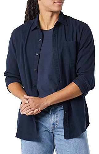 Amazon Essentials Men's Regular Fit Long-Sleeve Flannel Shirt, Soft Brushed Cotton, Lightweight yet Warm, Navy, XX-Large