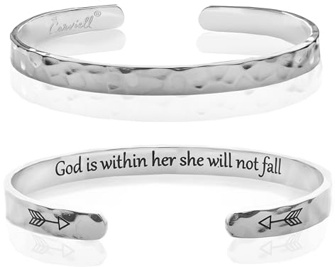Carviell Faith Christian Bracelets for Women, God is Within Her She Will Not Fall, Psalms Cuff, Religious Baptism Gifts, Fall Jewelry, Bible Verse Confirmation Bracelet for Teenager