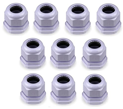 G-PROKIT 10-Pack M32 32mm IP65 Cable Compression Glands for 14-21mm Cable and EV Charging Cable - Grey, Waterproof with Locknut