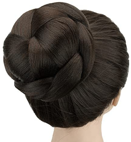 IMISSU Copricapo chignon intrecciato da ballerina di grandi dimensioni Copricapo per ciambella Posticci per capelli Scrunchie Parrucca per Updo sulla festa di nozze (M4 Marrone cioccolato)