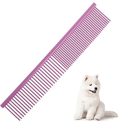 Beaface Pettine per la toelettatura di cani e gatti in acciaio inox, denti arrotondati, 19 x 3,5 cm, colore: rosa
