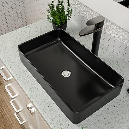 Dcolora Waschbecken mit schwarzem Gefäß, 61 x 35,6 cm, Waschbecken, mattschwarz, rechteckig, über dem Aufsatzgefäß, Keramik, Arbeitsplatte, WC, Waschbecken, Kunst, Waschbecken