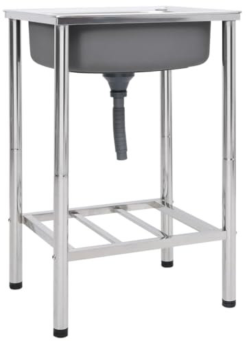 vidaXL Camping Spüle Waschtisch Spültisch Spülbecken Waschbecken Garten Outdoor Campimgspüle Multifunktionswaschtisch Edelstahl Silbern
