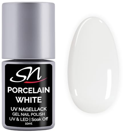 SN Nageldesign UV Nagellack weiß milchig French UV LED milky white Gellack soak off Farbgel Nails 10ml - Porcelain White SN203